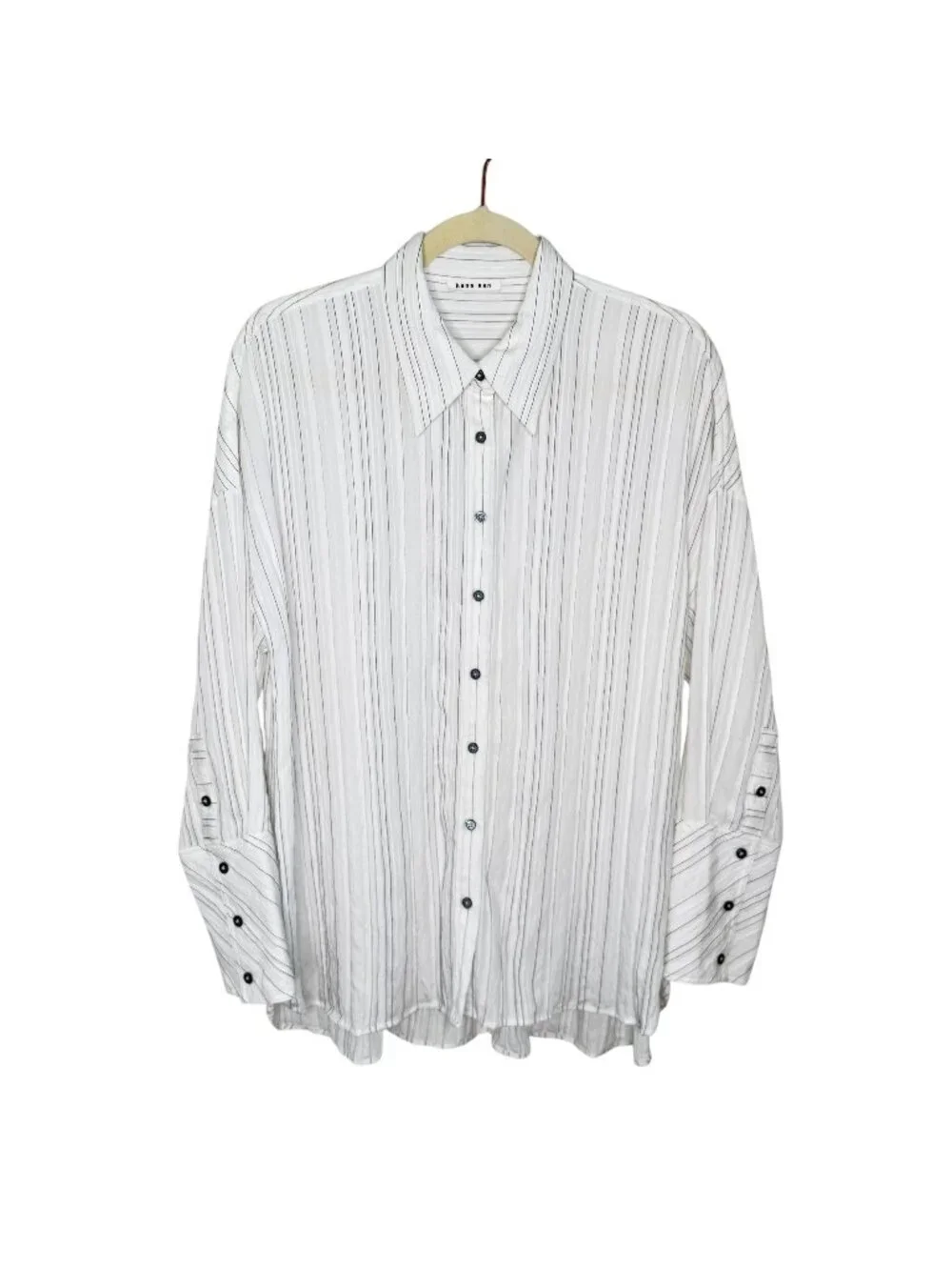 Hana San White Striped Button-Up Shirt, 38 - Picture 1 of 9